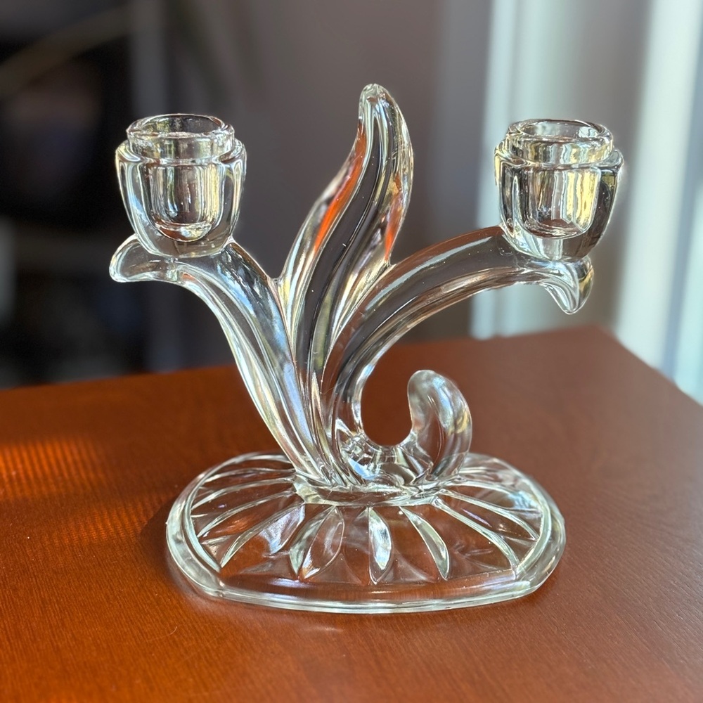 Indiana Glass “Lotus Blossom” Set of 2 Double Candlesticks Candelabra